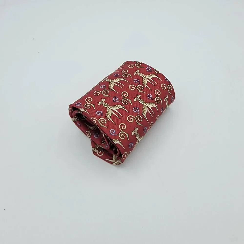 Lord & Taylor Men's Necktie Red Giraffe Pattern Vintage size 57.5 x 4